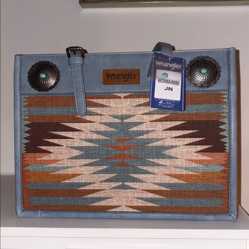 Large Wrangler Tote Light Blue with Turquoise Beaded emblem nwt